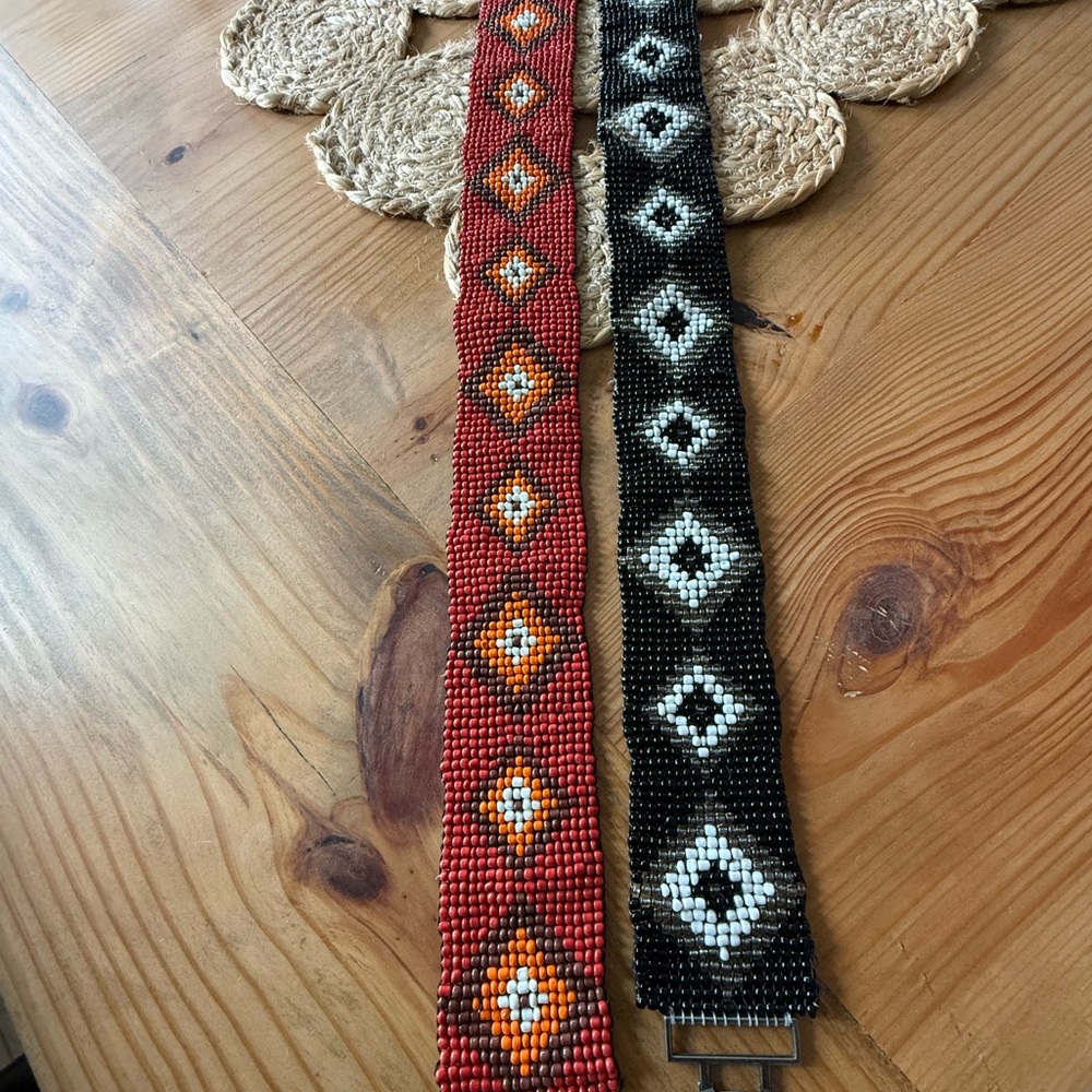 Vintage Bead Stretch Belts Set of 2 Boho Western Festival Hippie Chic - Picture 5 of 6
